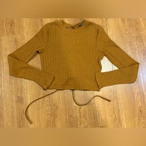 Bridge Mustard Cable Knit Crew Neck Cropped Sweater